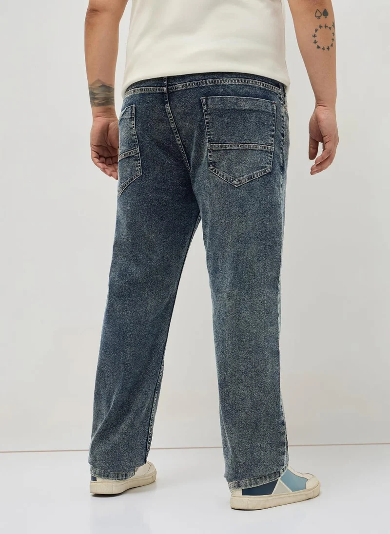 Urbano Fashion  Urbano Plus Men's Blue Regular Fit Heavy Washed Denim Jeans Stretchable for Men | Best Price UAE